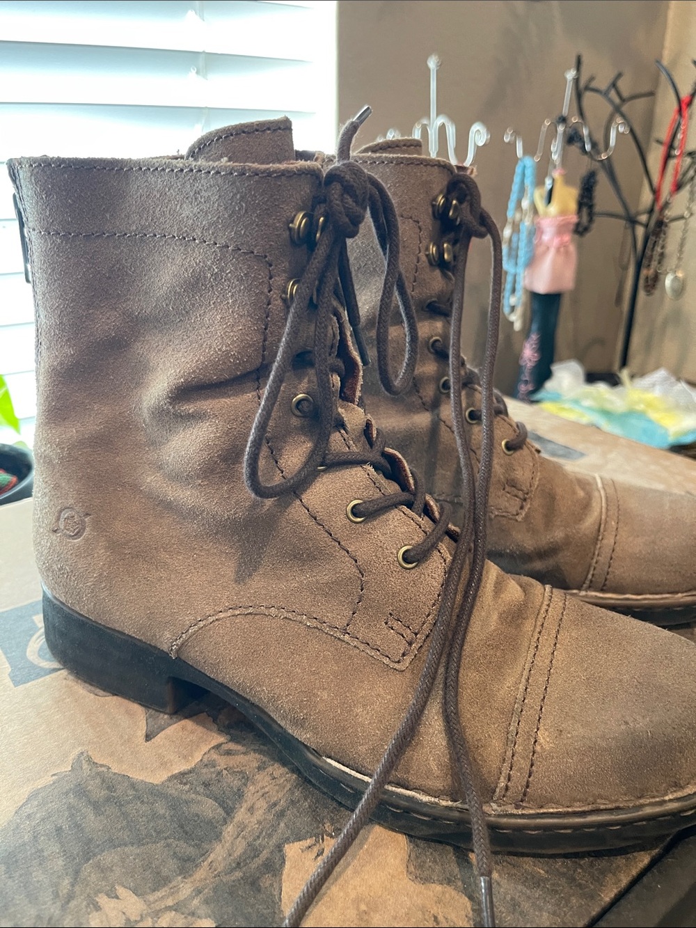 Born Lace-Up Suede Ankle Boots in Taupe Brown